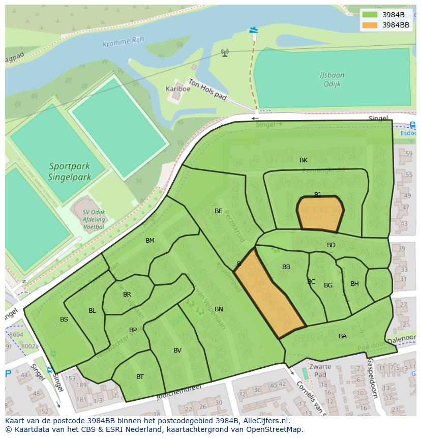 Afbeelding van het postcodegebied 3984 BB op de kaart.