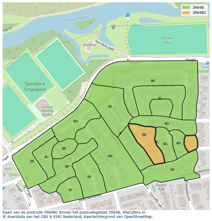Afbeelding van het postcodegebied 3984 BC op de kaart.