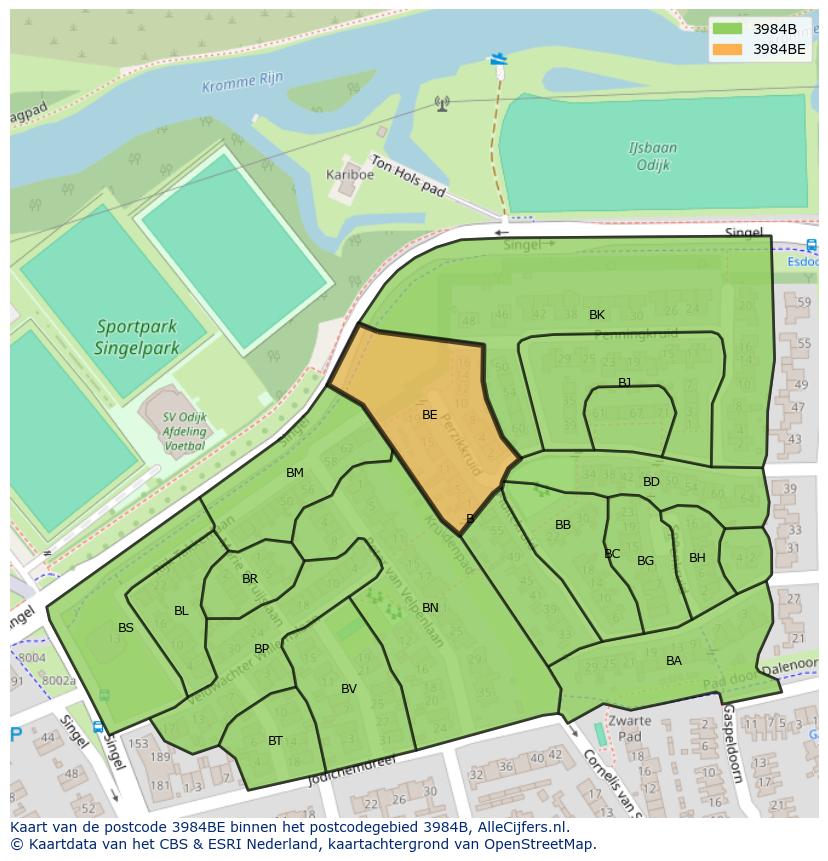 Afbeelding van het postcodegebied 3984 BE op de kaart.