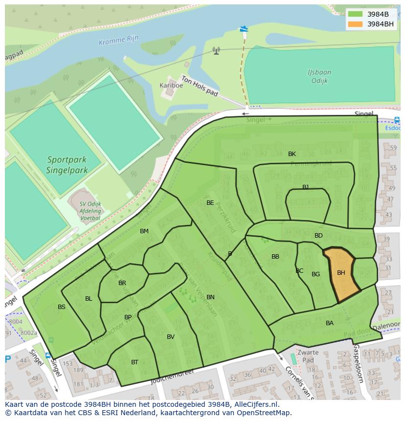 Afbeelding van het postcodegebied 3984 BH op de kaart.
