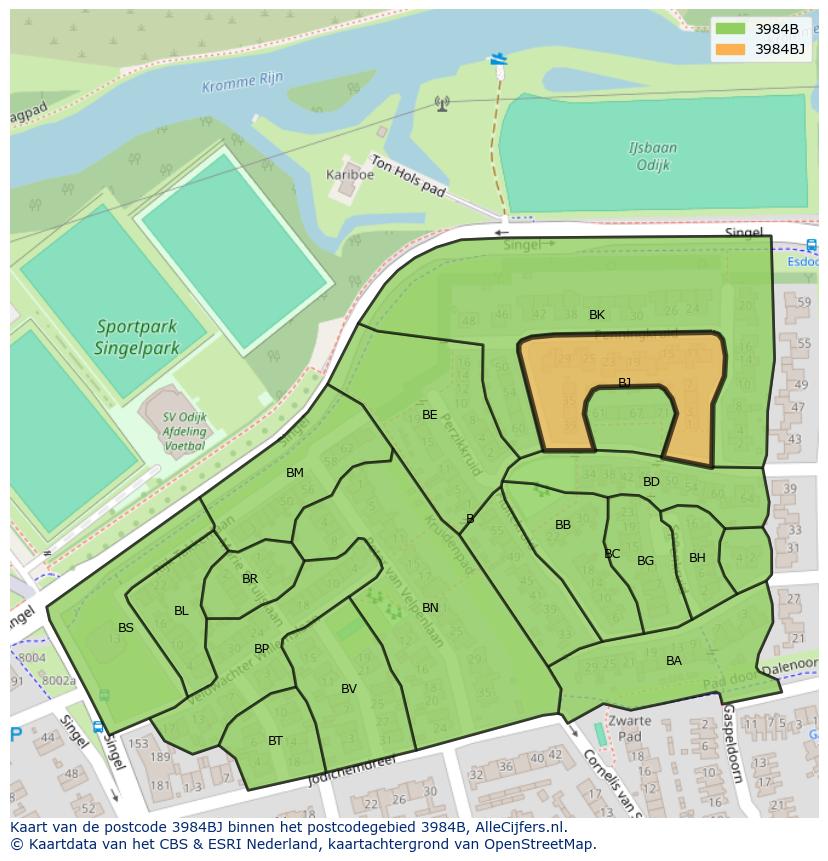 Afbeelding van het postcodegebied 3984 BJ op de kaart.