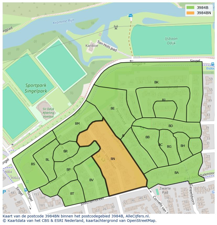 Afbeelding van het postcodegebied 3984 BN op de kaart.