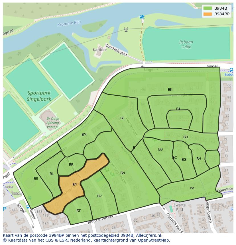Afbeelding van het postcodegebied 3984 BP op de kaart.