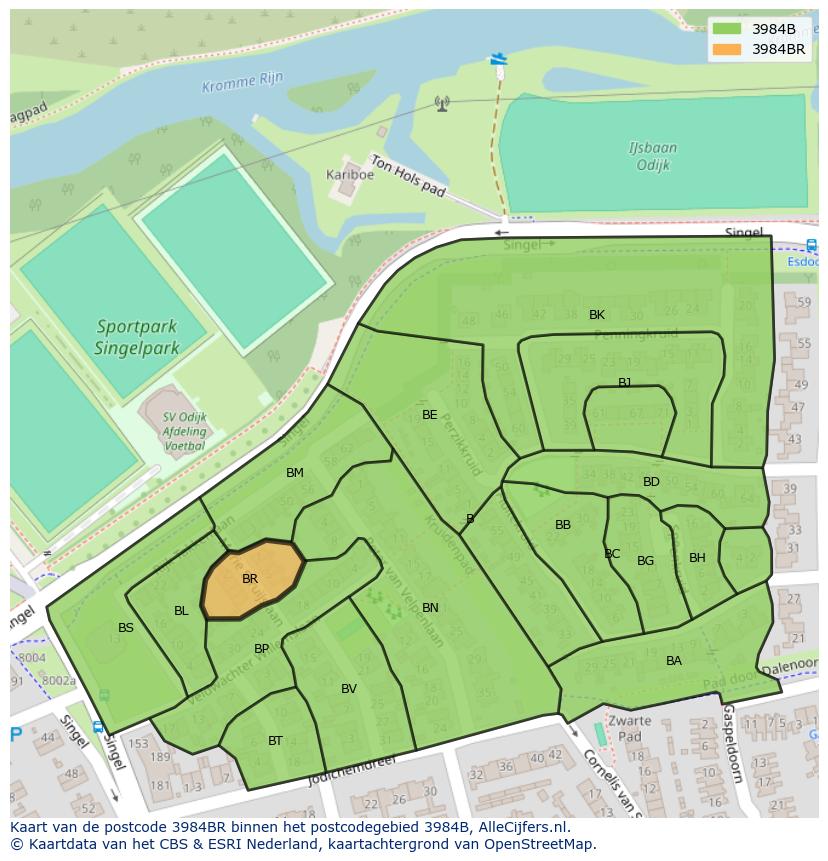 Afbeelding van het postcodegebied 3984 BR op de kaart.