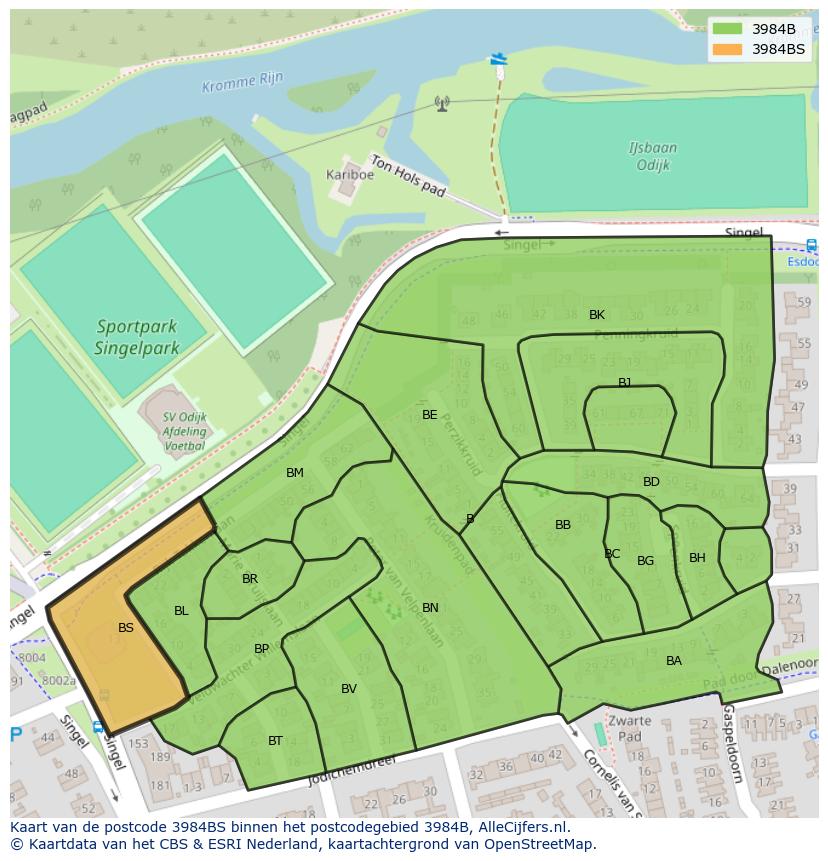 Afbeelding van het postcodegebied 3984 BS op de kaart.