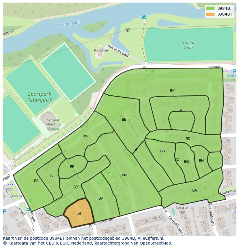 Afbeelding van het postcodegebied 3984 BT op de kaart.