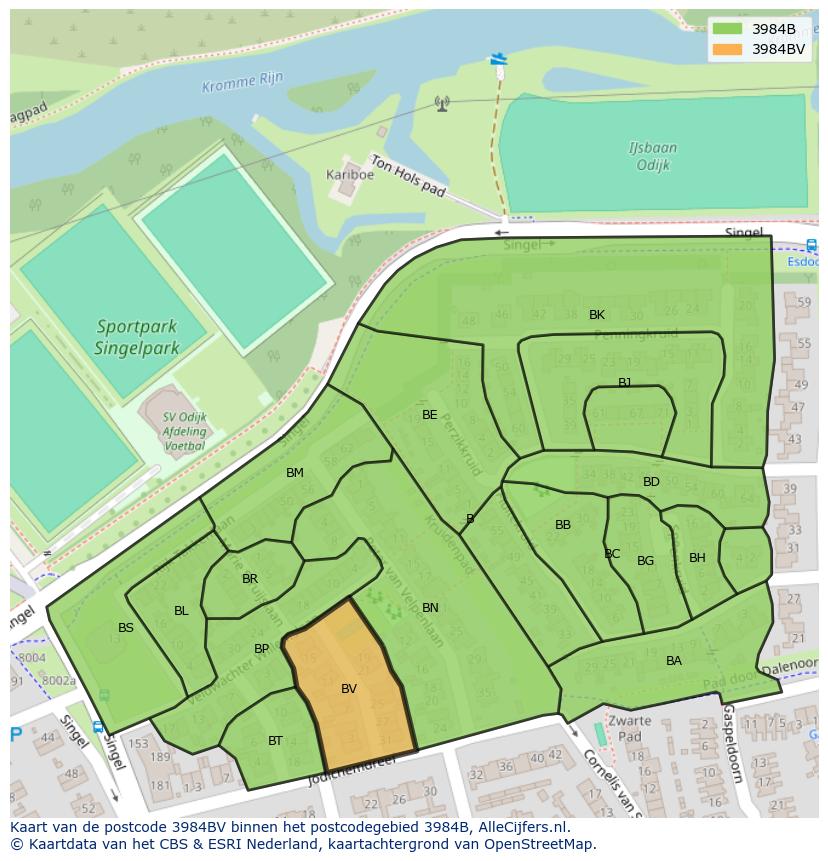 Afbeelding van het postcodegebied 3984 BV op de kaart.