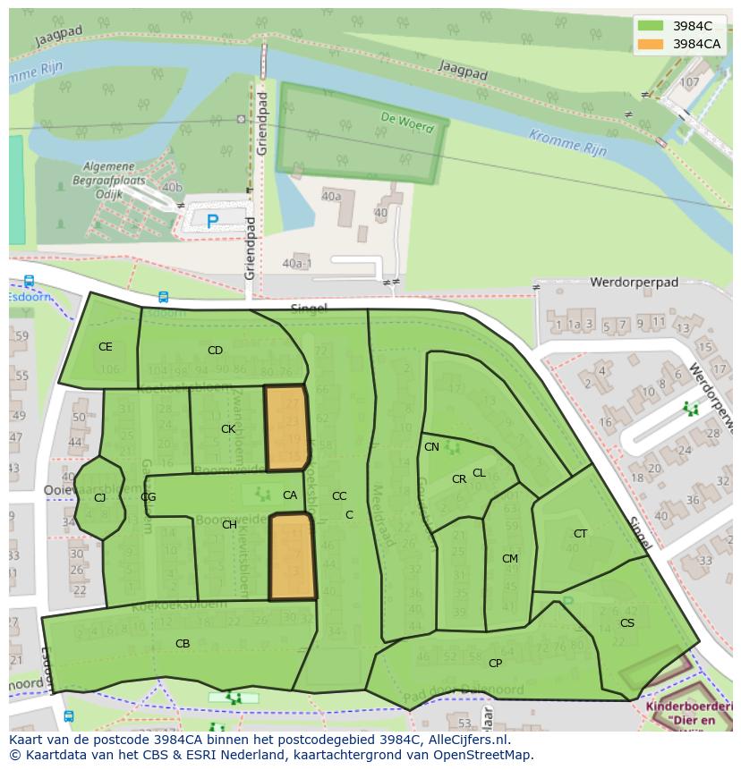 Afbeelding van het postcodegebied 3984 CA op de kaart.