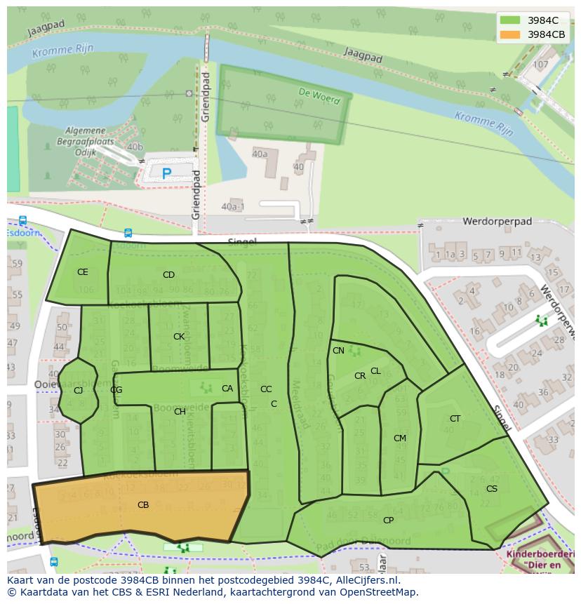 Afbeelding van het postcodegebied 3984 CB op de kaart.