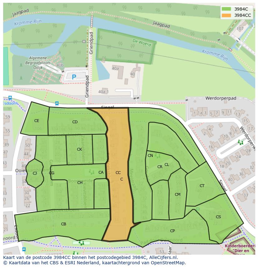 Afbeelding van het postcodegebied 3984 CC op de kaart.