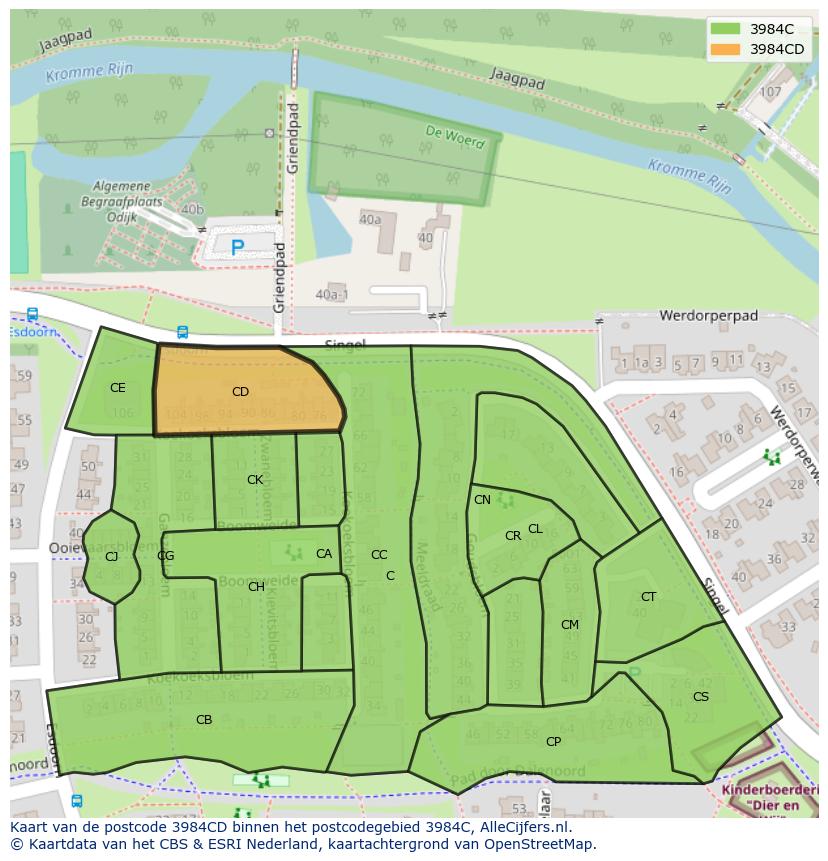 Afbeelding van het postcodegebied 3984 CD op de kaart.