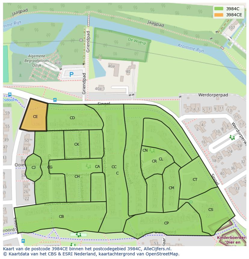 Afbeelding van het postcodegebied 3984 CE op de kaart.
