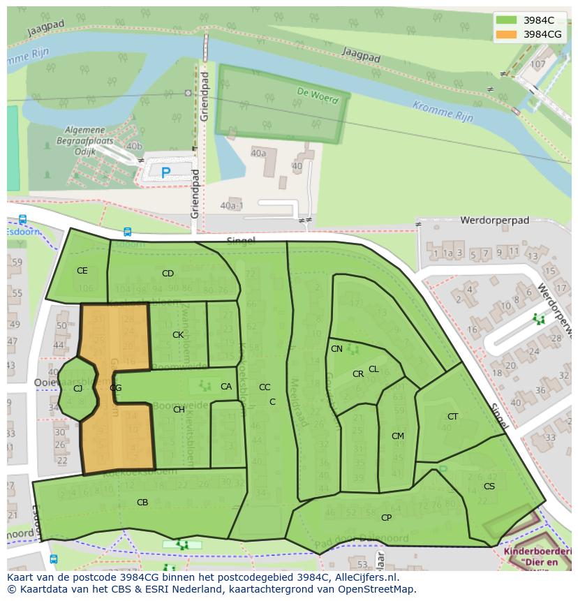 Afbeelding van het postcodegebied 3984 CG op de kaart.