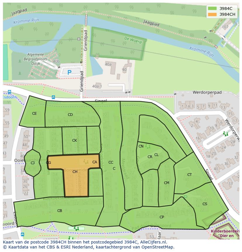 Afbeelding van het postcodegebied 3984 CH op de kaart.
