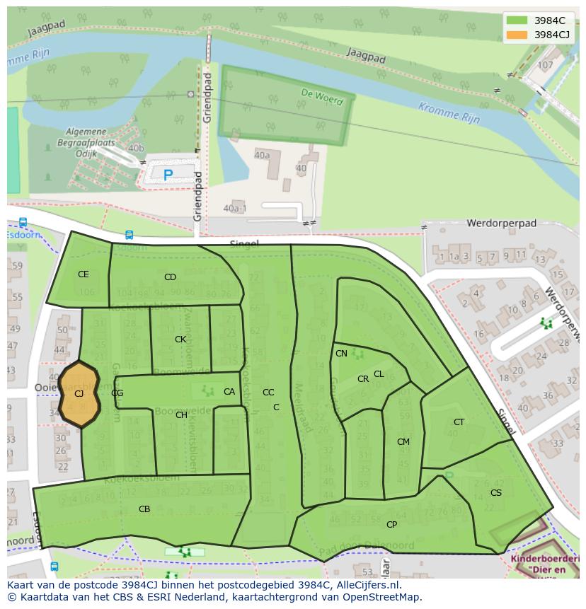 Afbeelding van het postcodegebied 3984 CJ op de kaart.