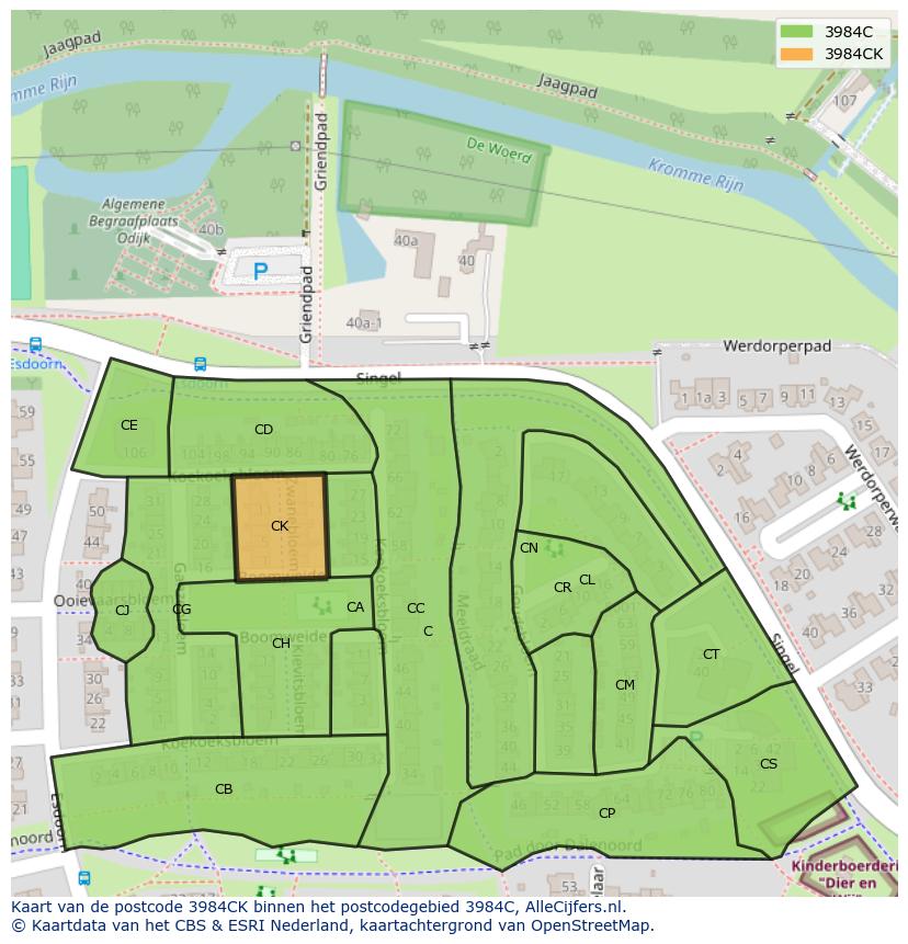 Afbeelding van het postcodegebied 3984 CK op de kaart.