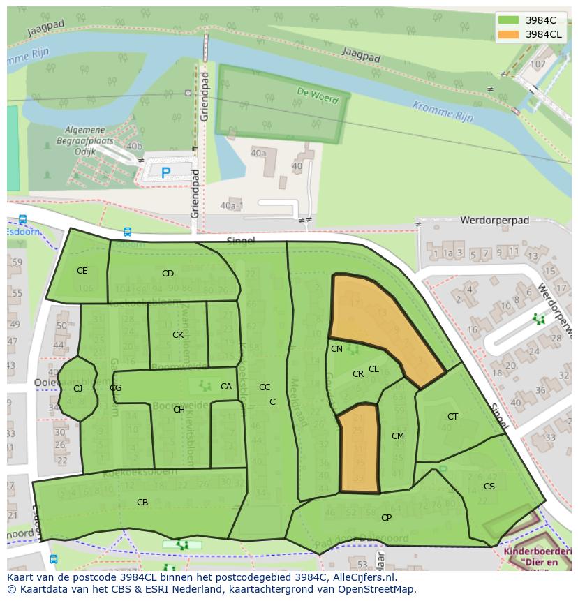 Afbeelding van het postcodegebied 3984 CL op de kaart.