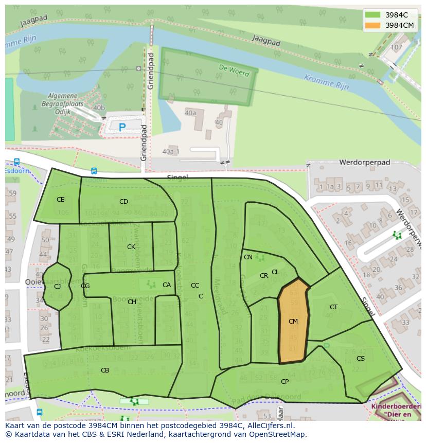 Afbeelding van het postcodegebied 3984 CM op de kaart.