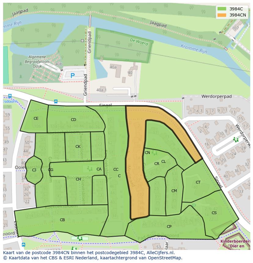 Afbeelding van het postcodegebied 3984 CN op de kaart.