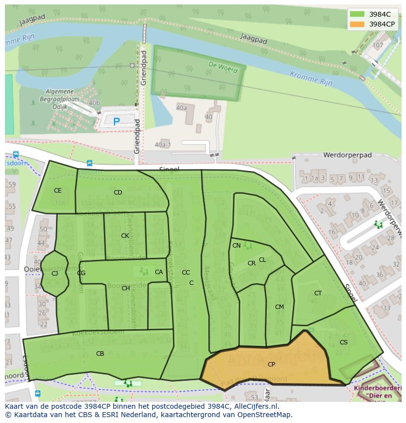 Afbeelding van het postcodegebied 3984 CP op de kaart.