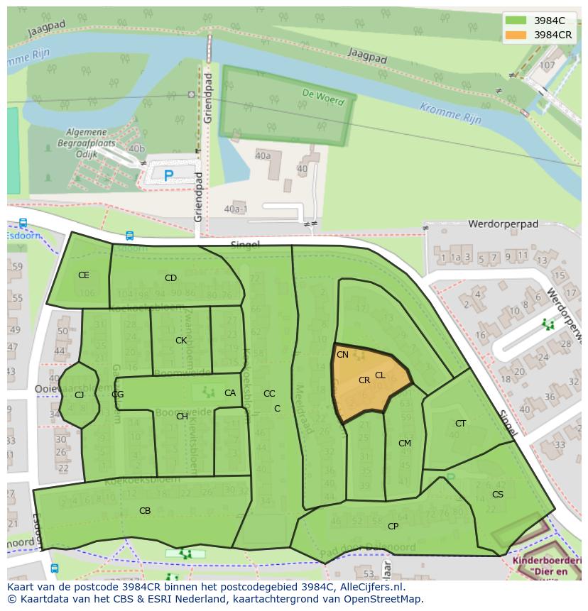 Afbeelding van het postcodegebied 3984 CR op de kaart.