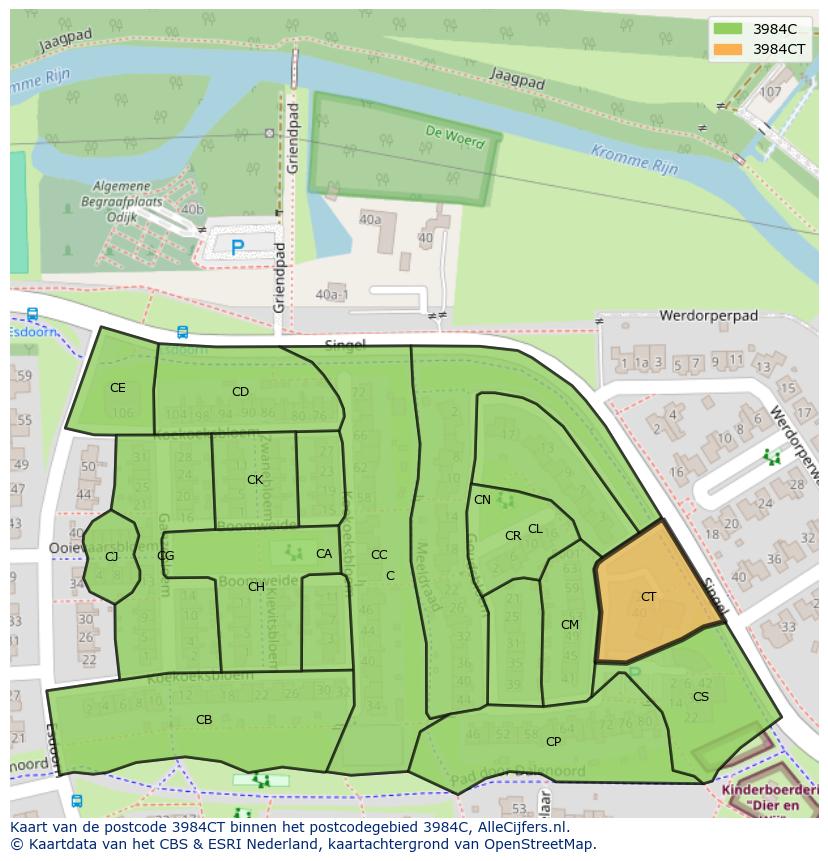 Afbeelding van het postcodegebied 3984 CT op de kaart.
