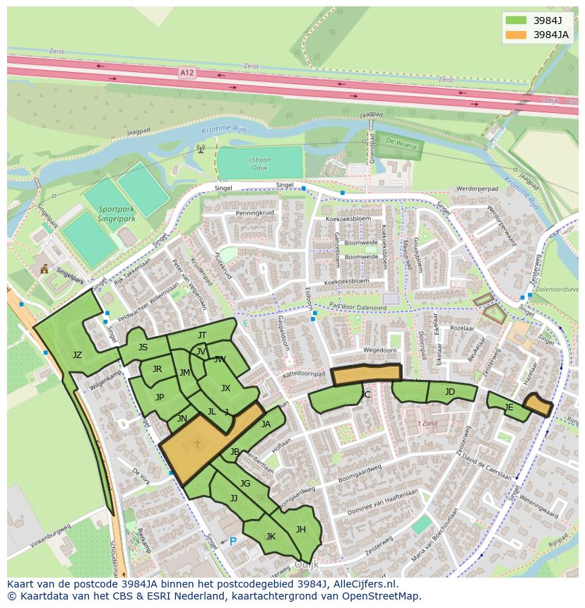 Afbeelding van het postcodegebied 3984 JA op de kaart.