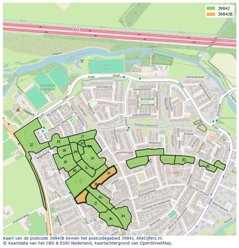 Afbeelding van het postcodegebied 3984 JB op de kaart.