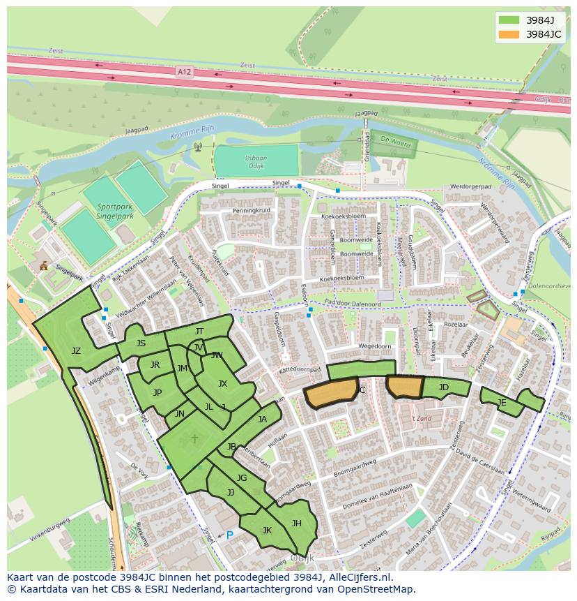 Afbeelding van het postcodegebied 3984 JC op de kaart.