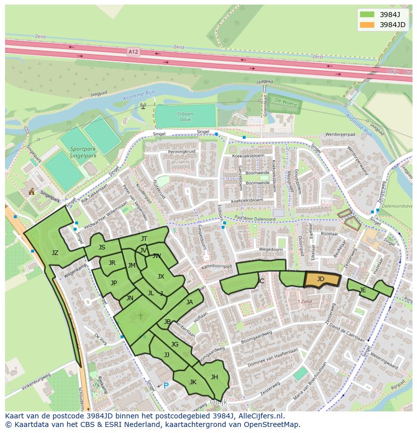 Afbeelding van het postcodegebied 3984 JD op de kaart.