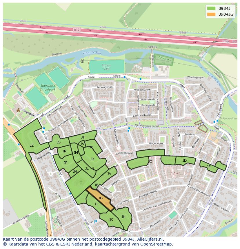Afbeelding van het postcodegebied 3984 JG op de kaart.