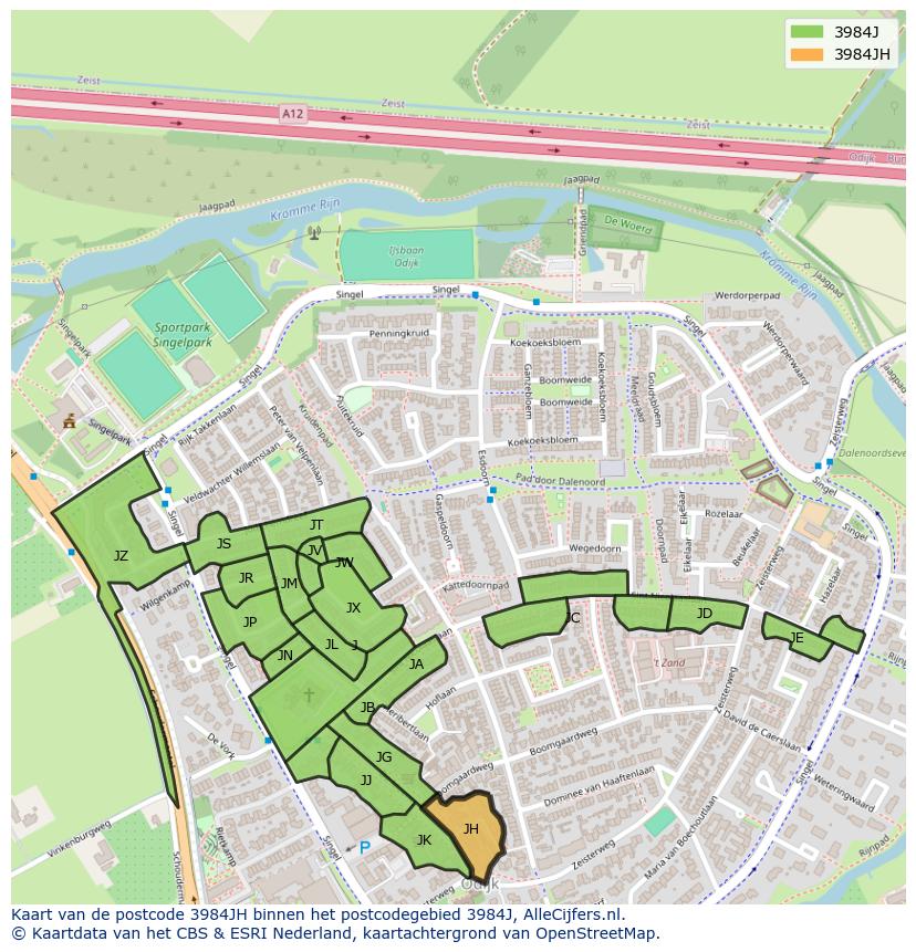 Afbeelding van het postcodegebied 3984 JH op de kaart.