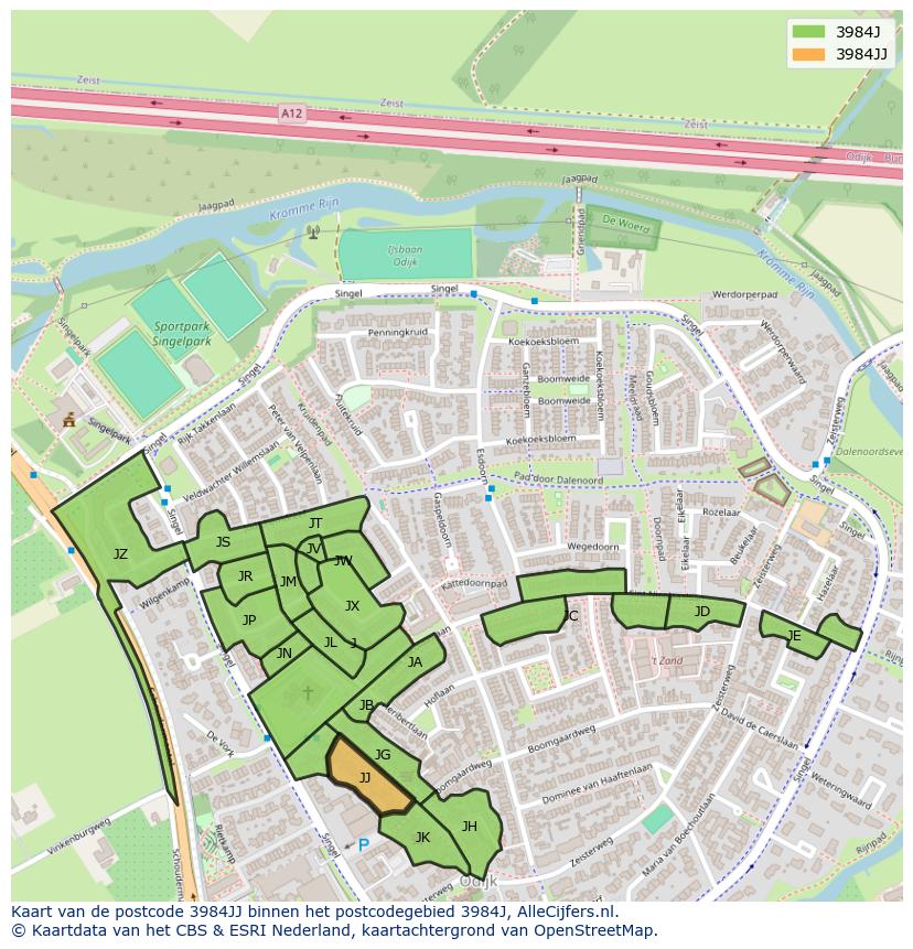 Afbeelding van het postcodegebied 3984 JJ op de kaart.