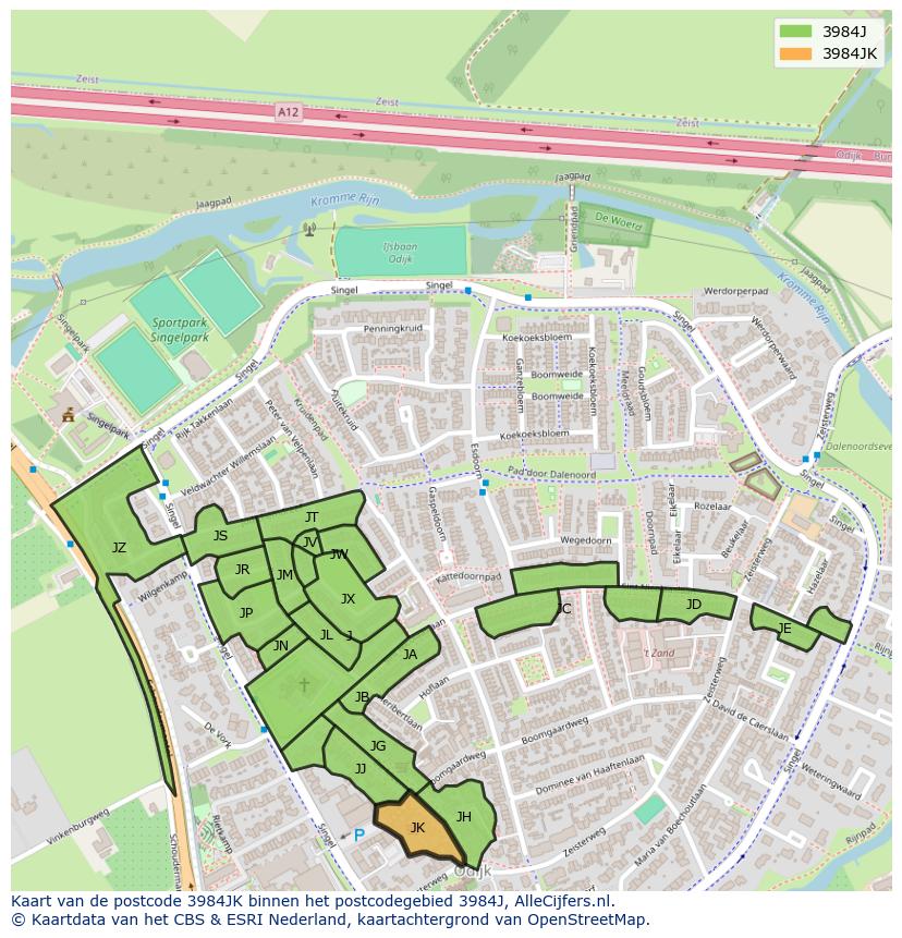 Afbeelding van het postcodegebied 3984 JK op de kaart.