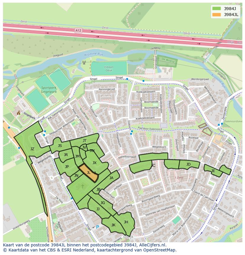 Afbeelding van het postcodegebied 3984 JL op de kaart.
