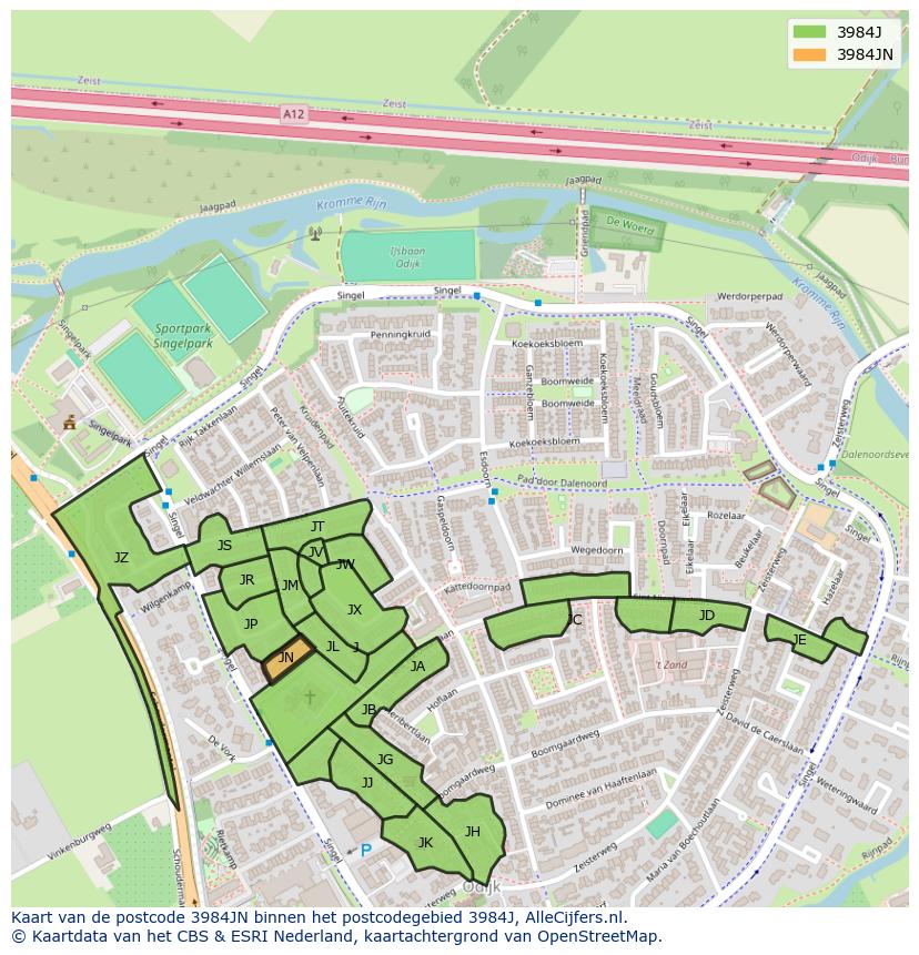 Afbeelding van het postcodegebied 3984 JN op de kaart.