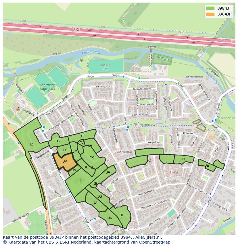 Afbeelding van het postcodegebied 3984 JP op de kaart.
