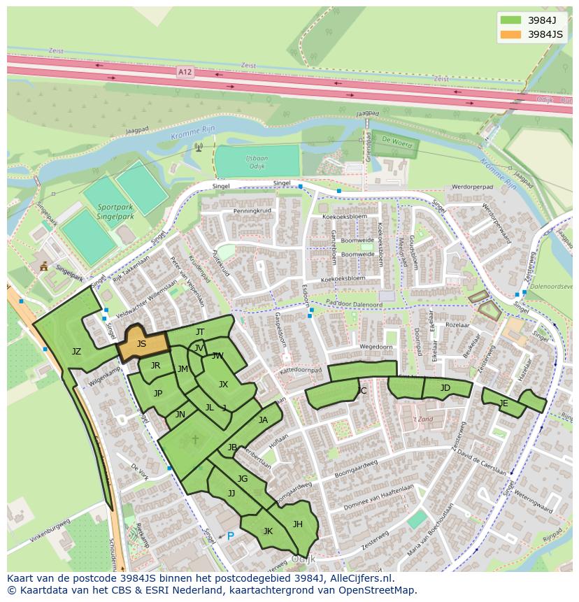 Afbeelding van het postcodegebied 3984 JS op de kaart.