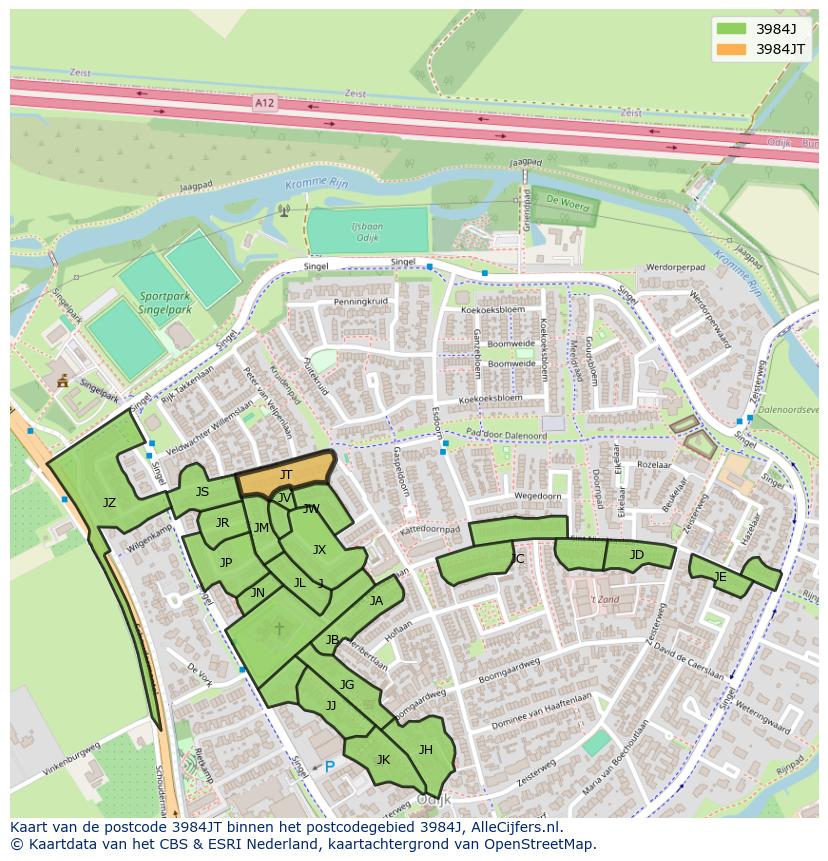 Afbeelding van het postcodegebied 3984 JT op de kaart.