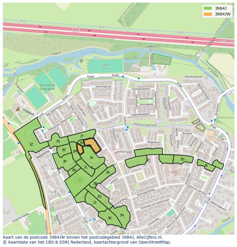 Afbeelding van het postcodegebied 3984 JW op de kaart.