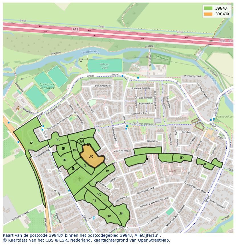 Afbeelding van het postcodegebied 3984 JX op de kaart.