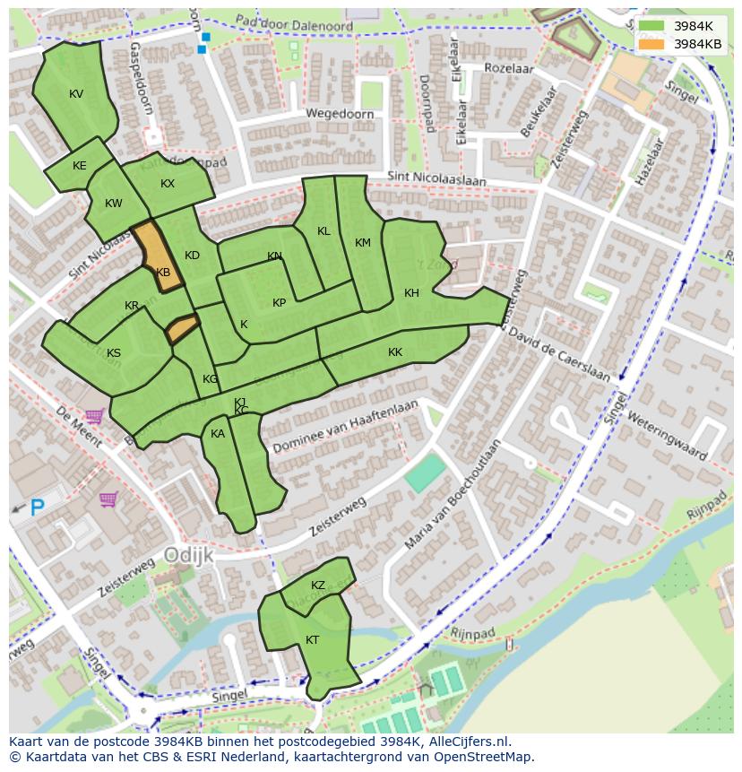 Afbeelding van het postcodegebied 3984 KB op de kaart.