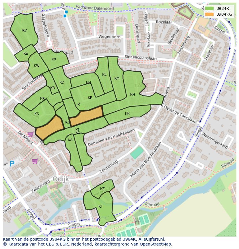 Afbeelding van het postcodegebied 3984 KG op de kaart.