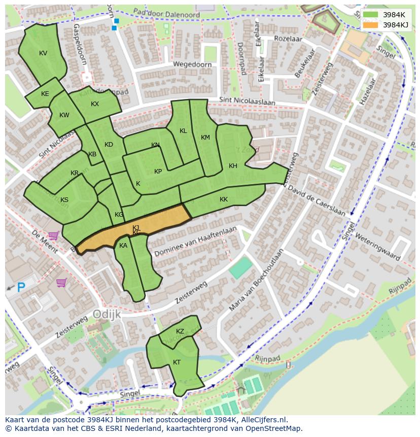 Afbeelding van het postcodegebied 3984 KJ op de kaart.