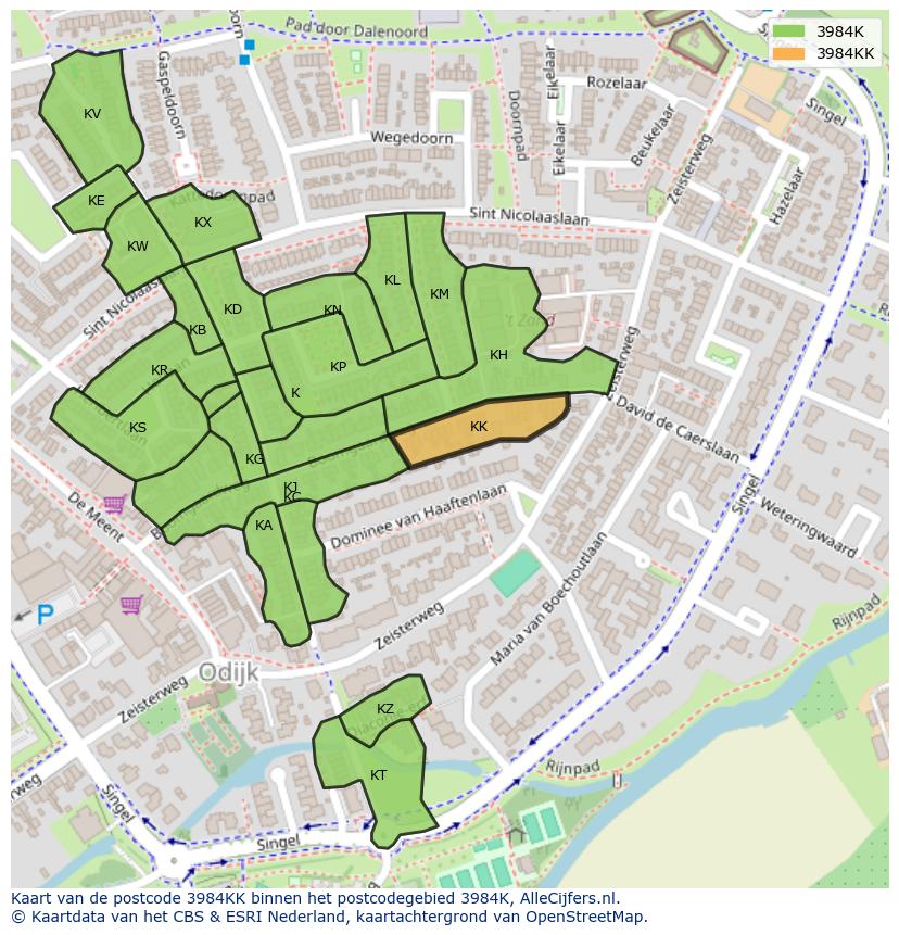 Afbeelding van het postcodegebied 3984 KK op de kaart.