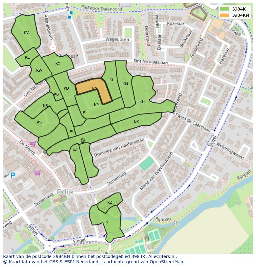 Afbeelding van het postcodegebied 3984 KN op de kaart.