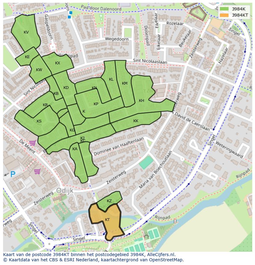 Afbeelding van het postcodegebied 3984 KT op de kaart.