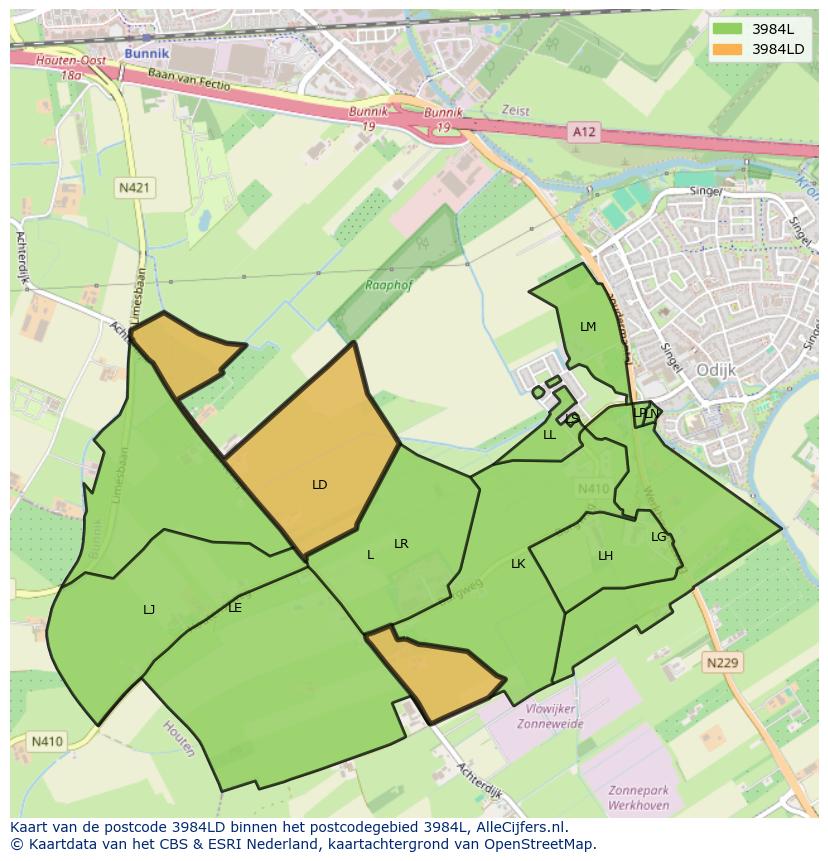 Afbeelding van het postcodegebied 3984 LD op de kaart.
