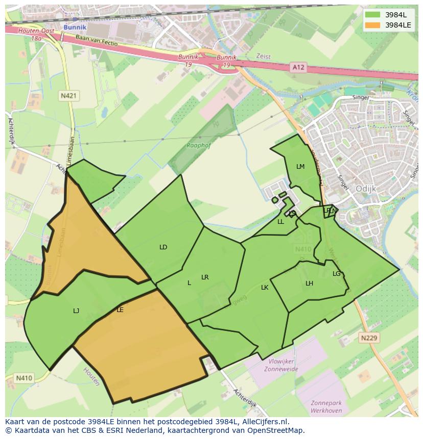 Afbeelding van het postcodegebied 3984 LE op de kaart.