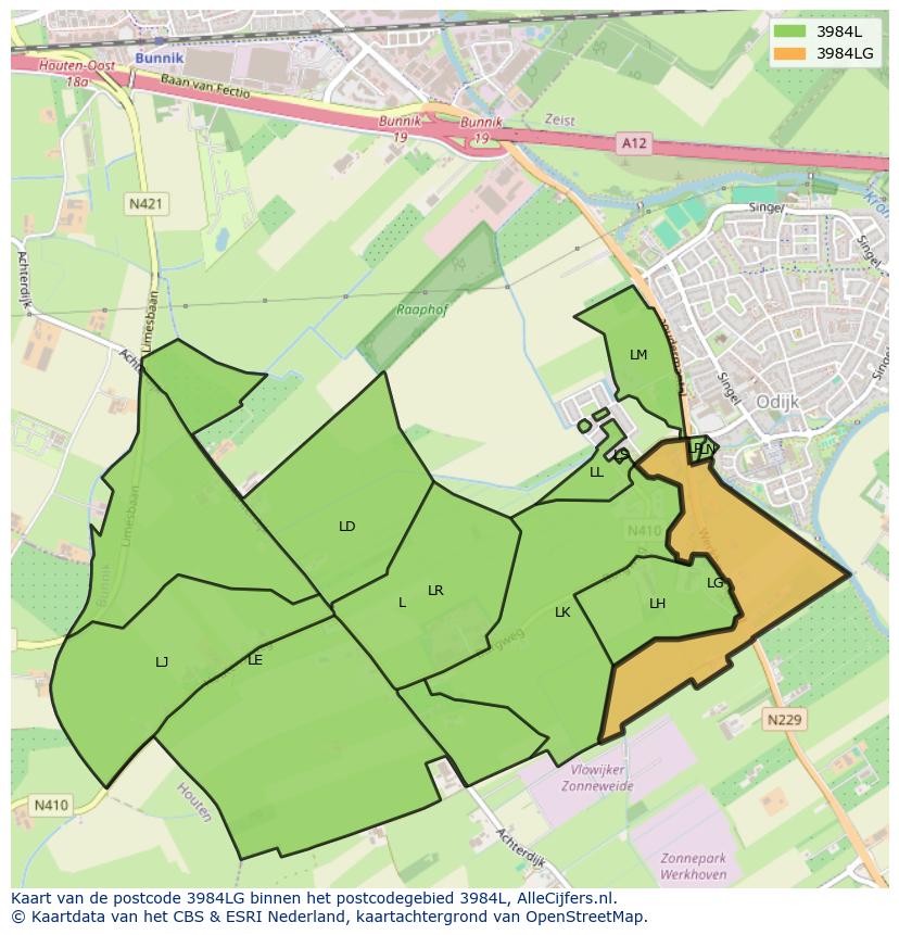 Afbeelding van het postcodegebied 3984 LG op de kaart.